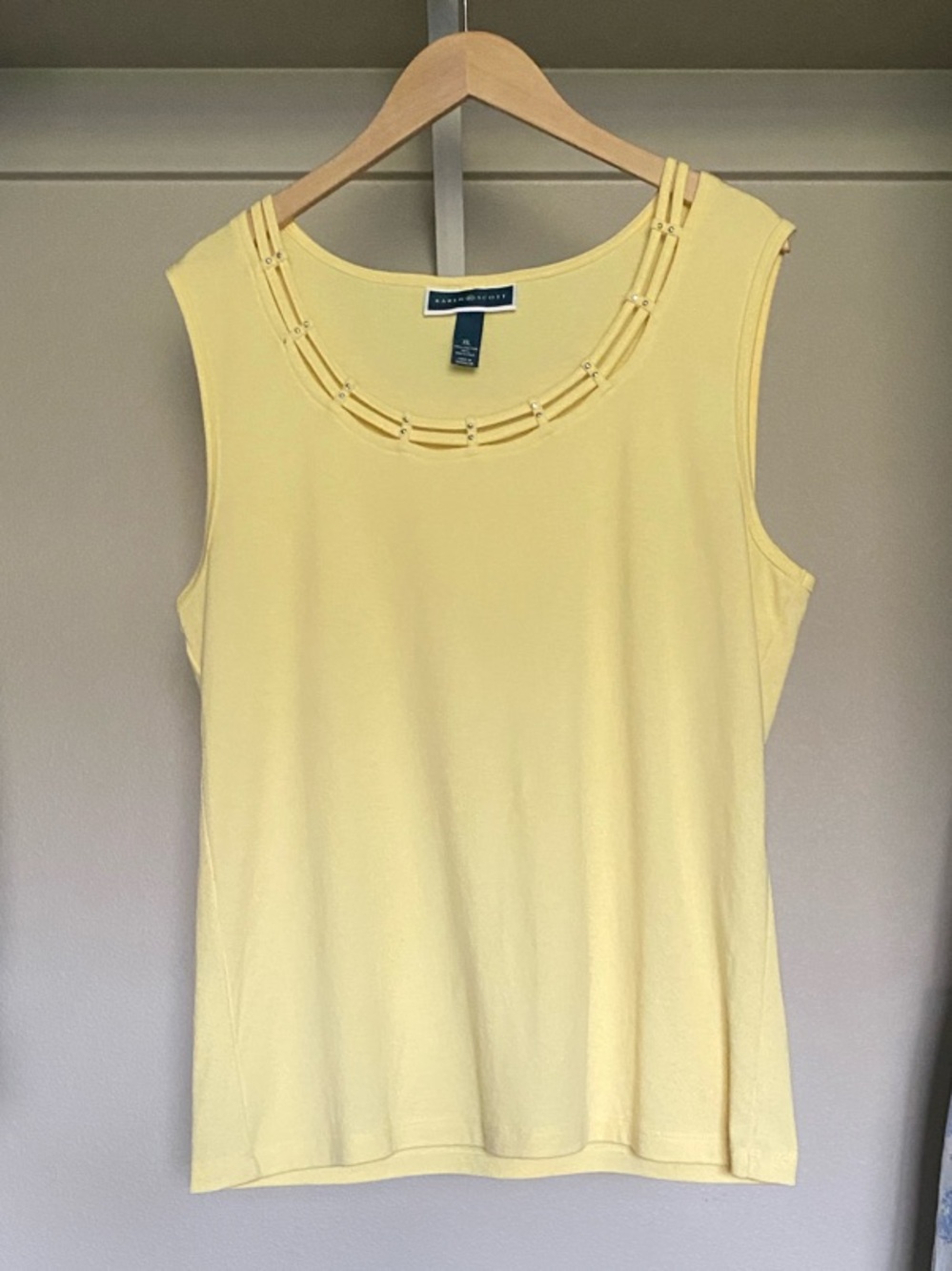 Karen Scott Yellow Beaded Neckline Sleeveless Tank